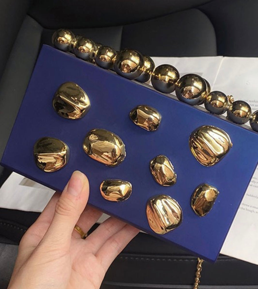 GOLD METAL ACCENT IRREGULAR BLOCK-SHAPED BOX BAG