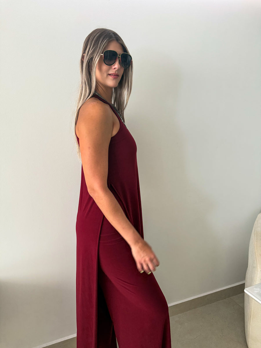 PIA BURGUNDY RACERBACK TOP & PANT SET