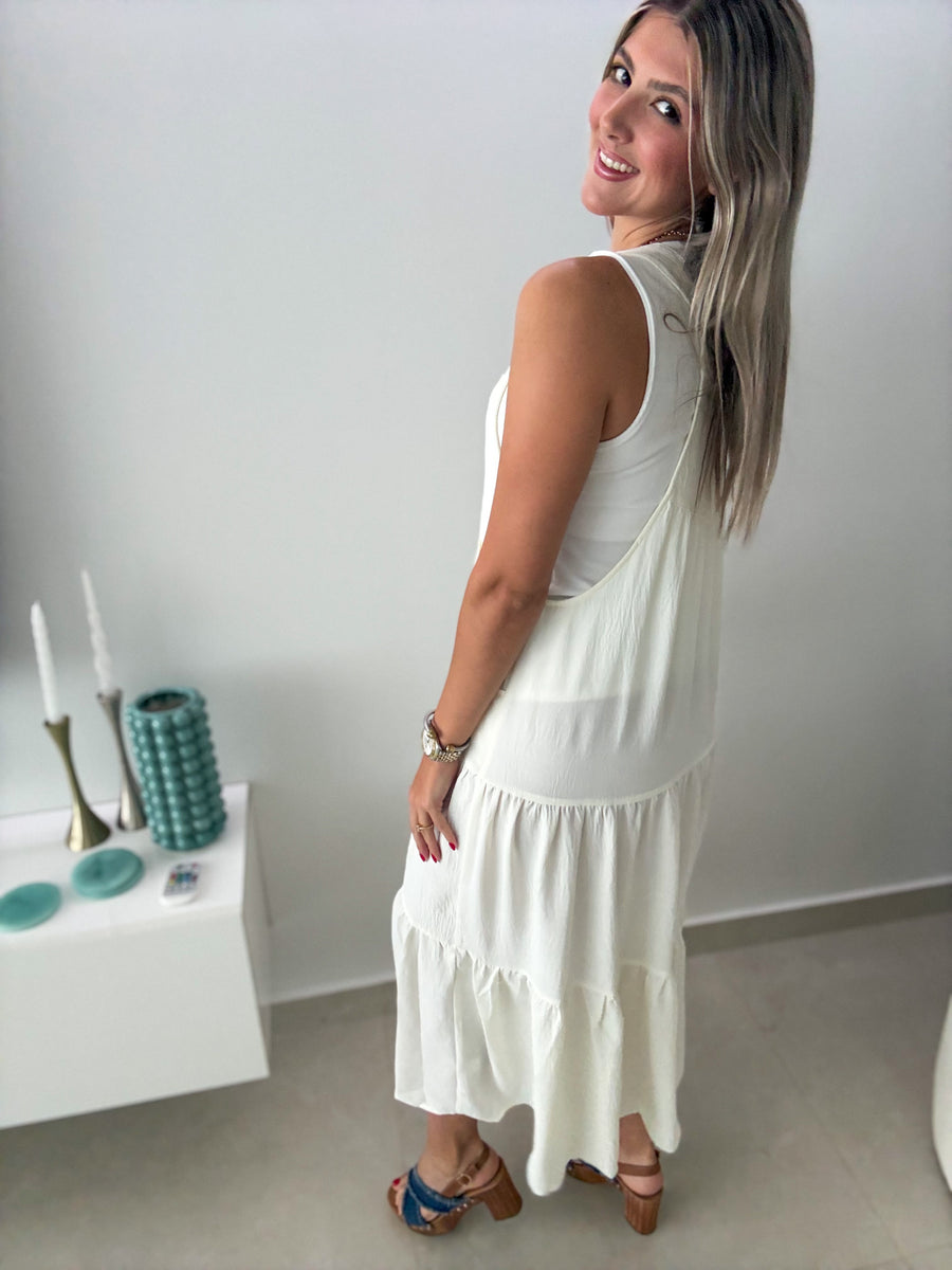 IVORY OVERALL DRESS