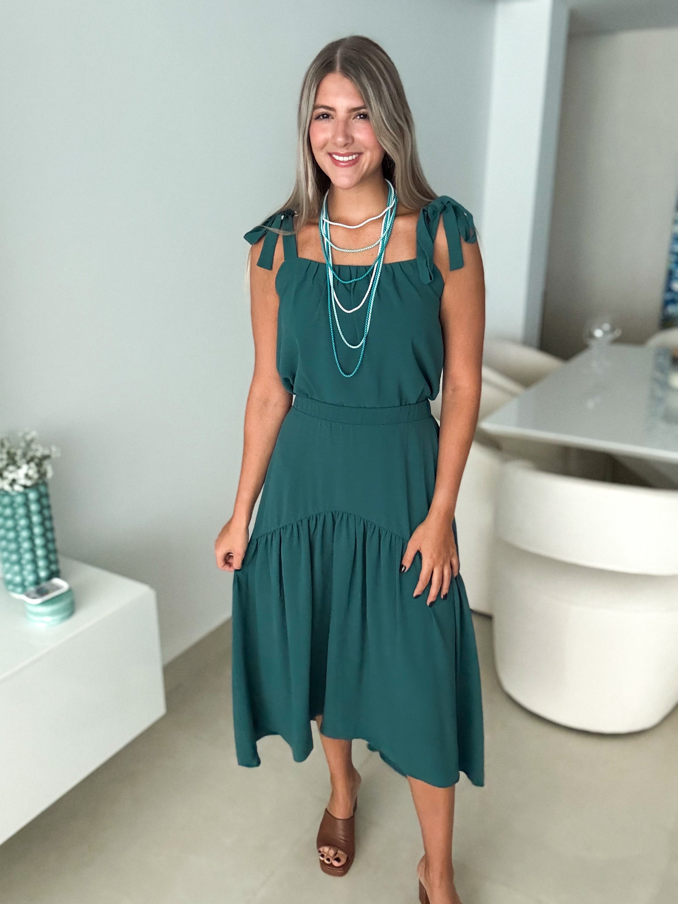 TURQUOISE TIE SHOULDER BLOUSE