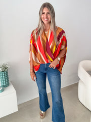 FALLISH PRINTED SATIN CAFTAN BLOUSE