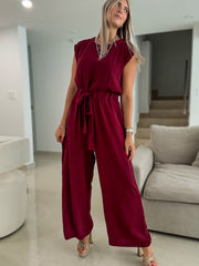 WINE SOLID JUMPSUIT