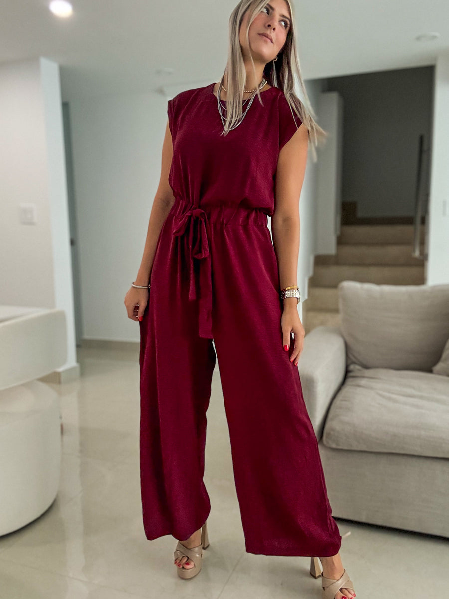 WINE SOLID JUMPSUIT