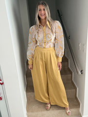 GOLD ORGANZA TOP & SATIN PANT SET