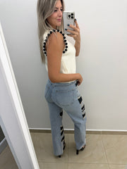 RHINESTONES PRINTED JEANS