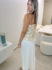 RHINESTONE STRAP SATIN TOP