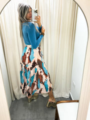 TEAL/BROWN TIE DYE WRAP AROUND SKIRT