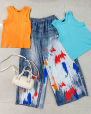 PAINT BRUSH DENIM ILLUSION PALAZZOS