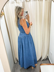 DENIM COLLAR MIDI DRESS