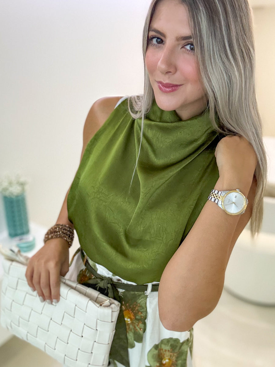 OLIVE SATIN BLOUSE