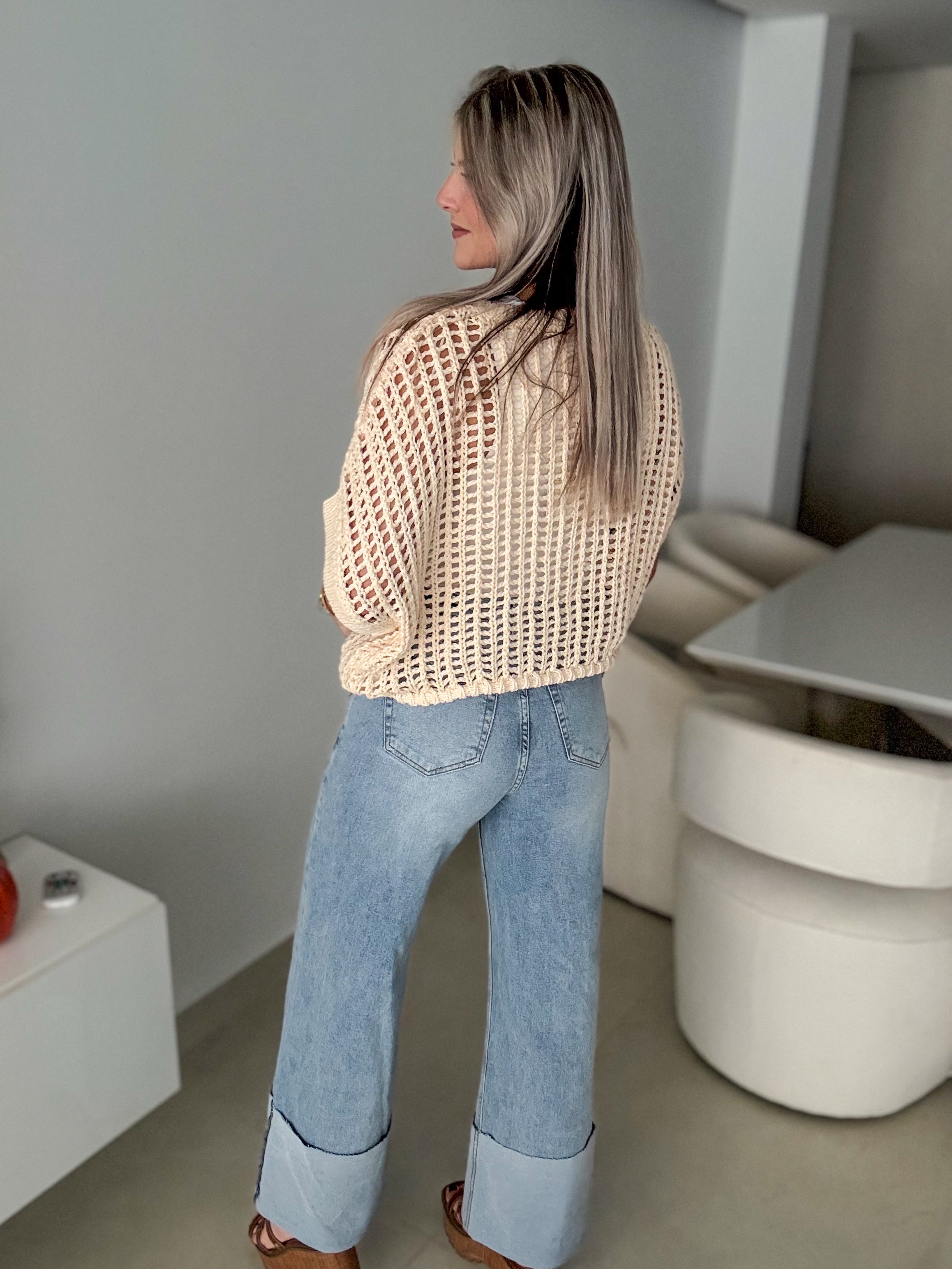 CREAM CROCHET KNITTED BLOUSE