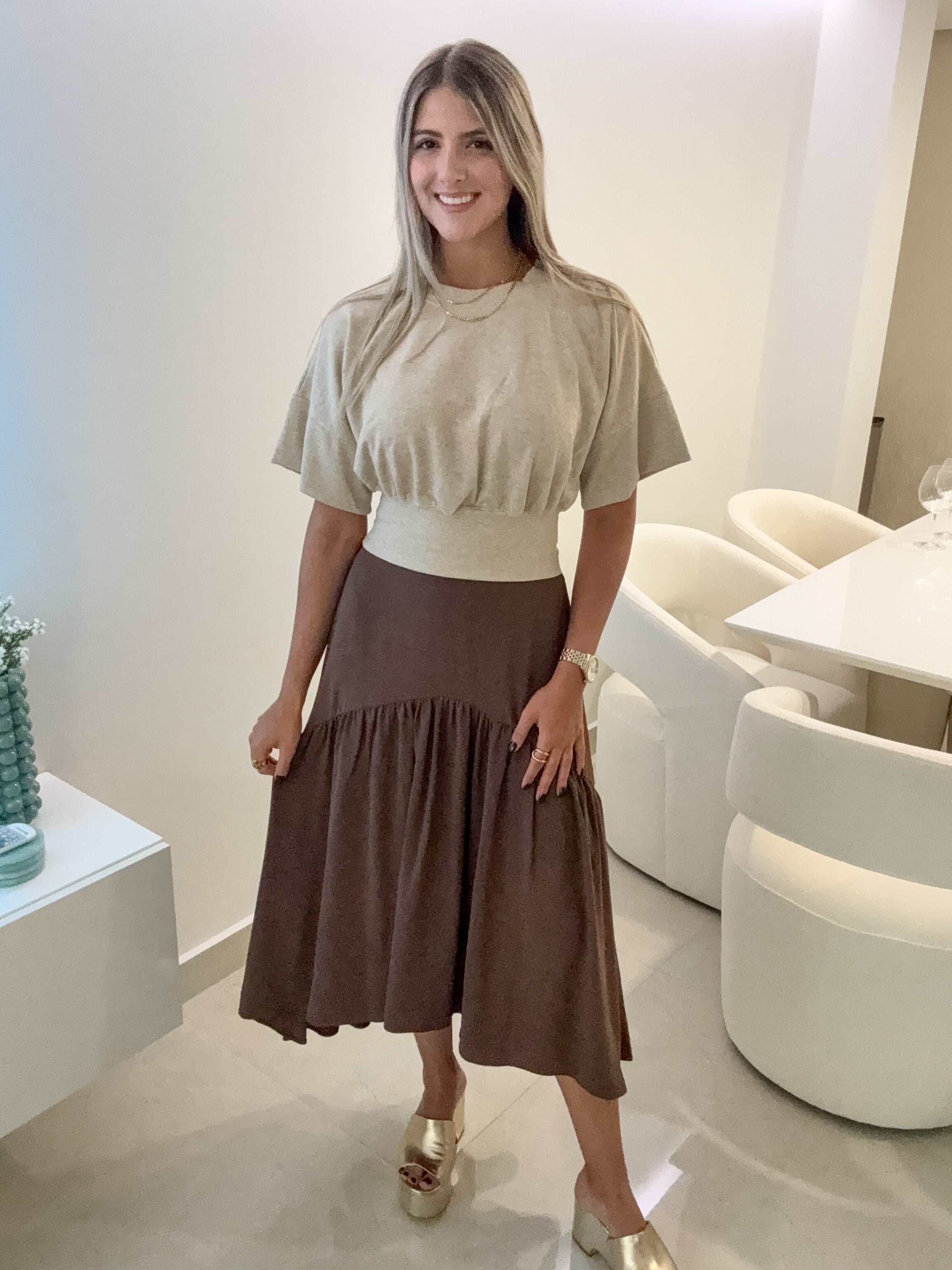 MOCHA HIGH LOW MIDI SKIRT