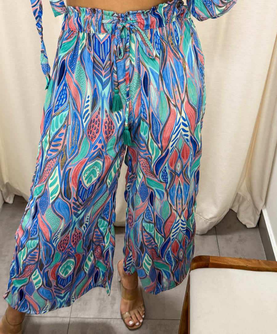 MINT/BLUE PRINTED PALAZZO PANTS
