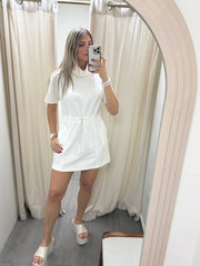 WHITE DRAWSTRING SHORT DRESS