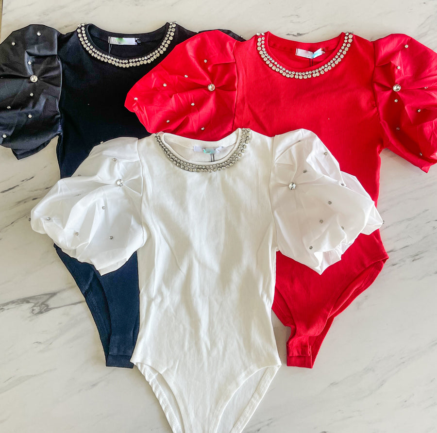 RUFFLE RHINESTONES BODYSUIT