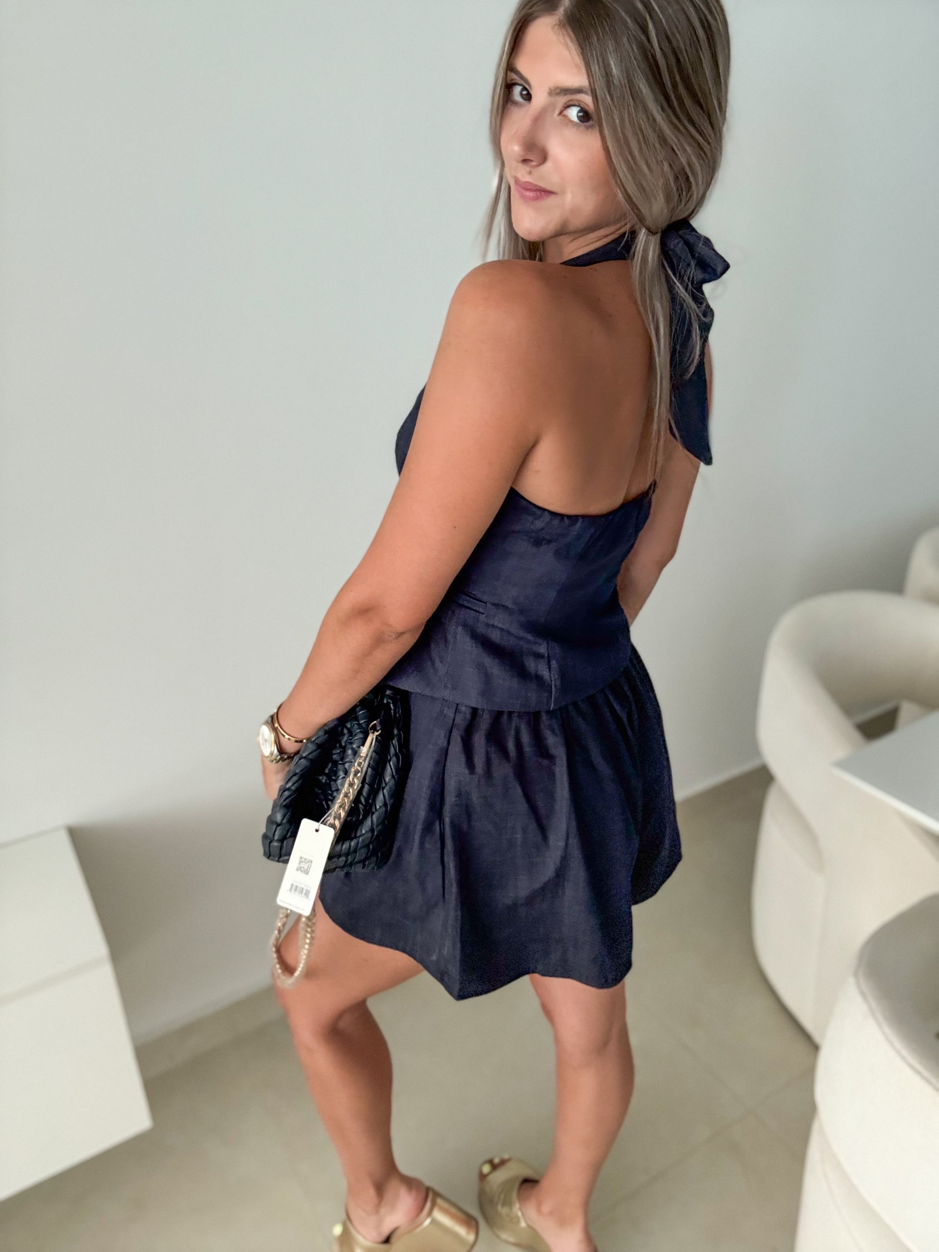 DARK DENIM HALTER TOP & SHORT