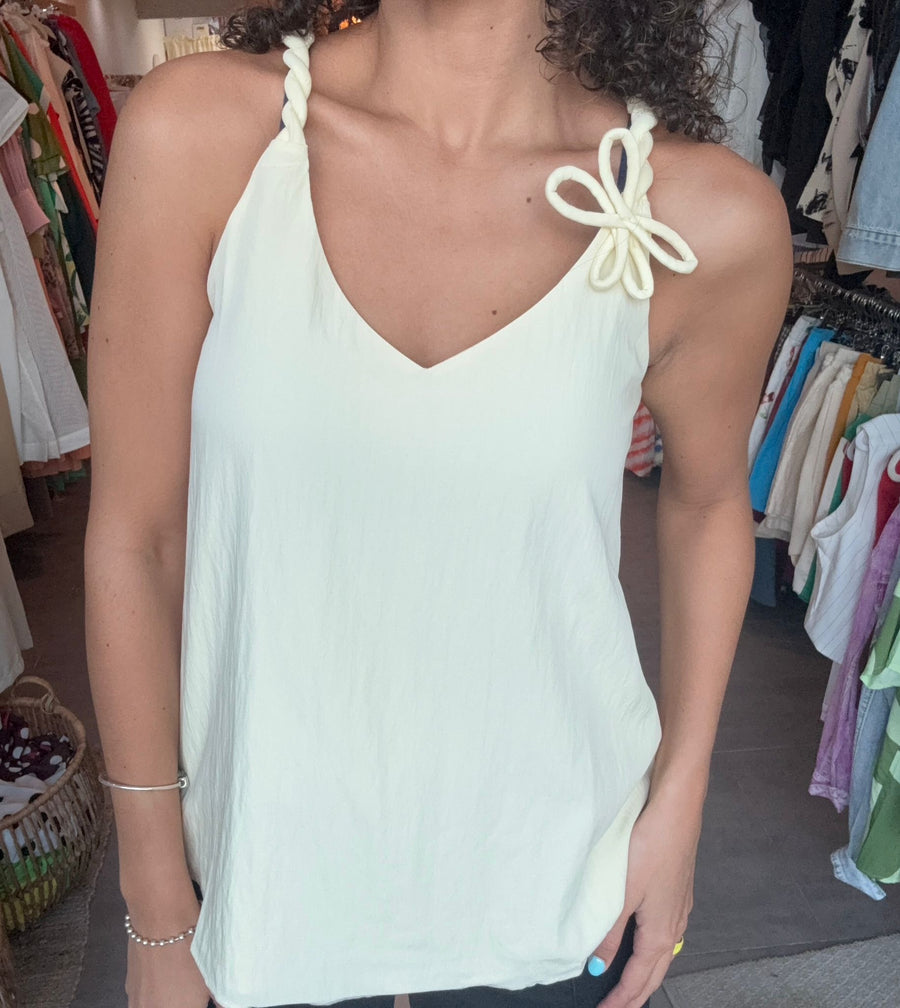 FLOWER STRAP DETAIL BLOUSE