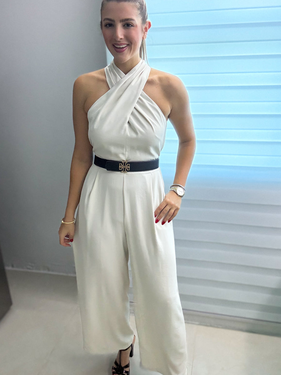 GRAY HALTER JUMPSUIT