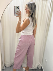 WINE STRIPED BARREL PANTS