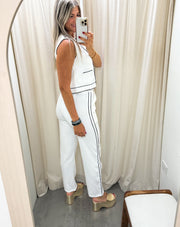 WHITE/BLACK CONTRAST VEST & PANTS SET
