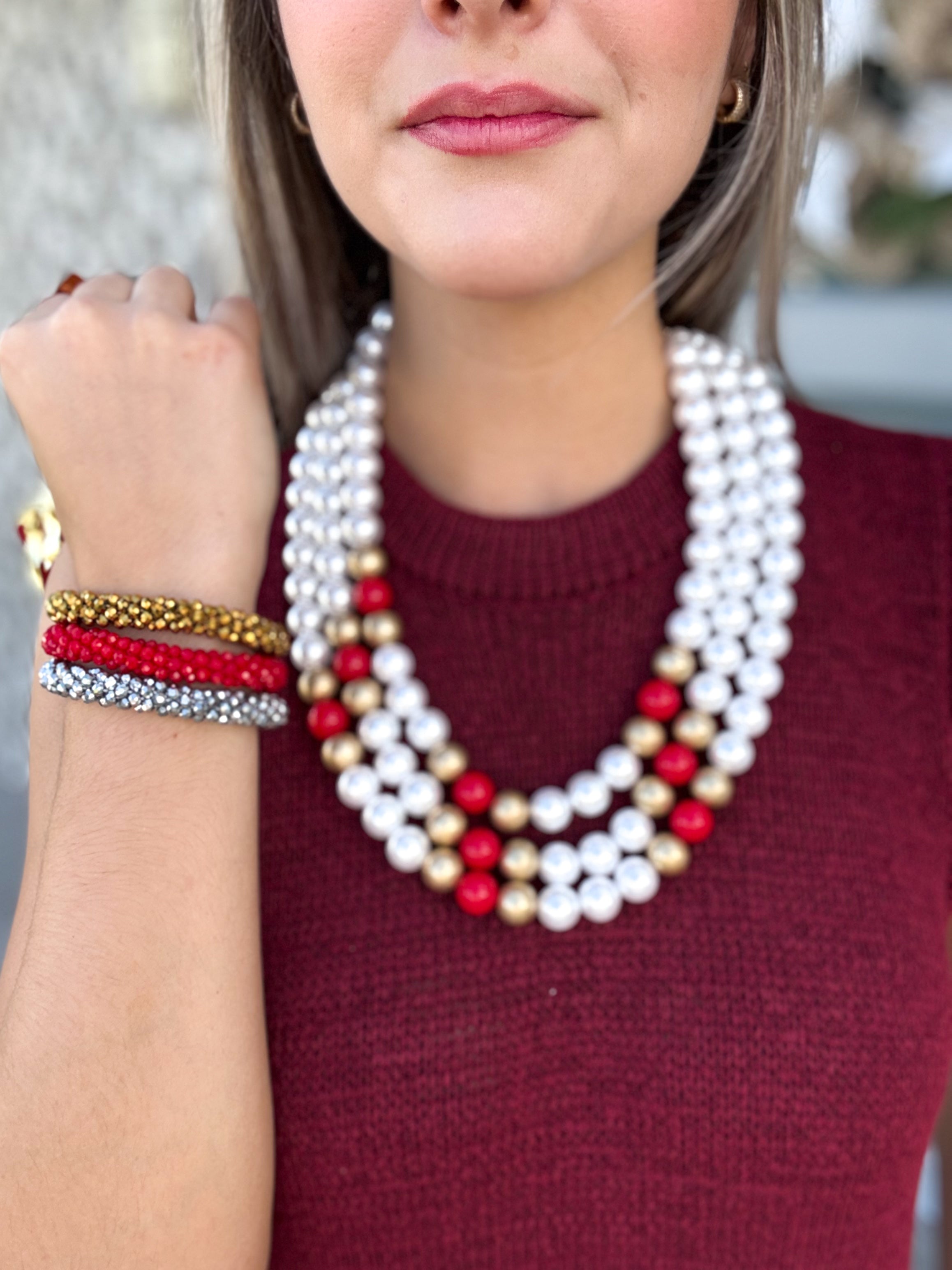 PEARL RED/GOLD LAYERED NECKLACE