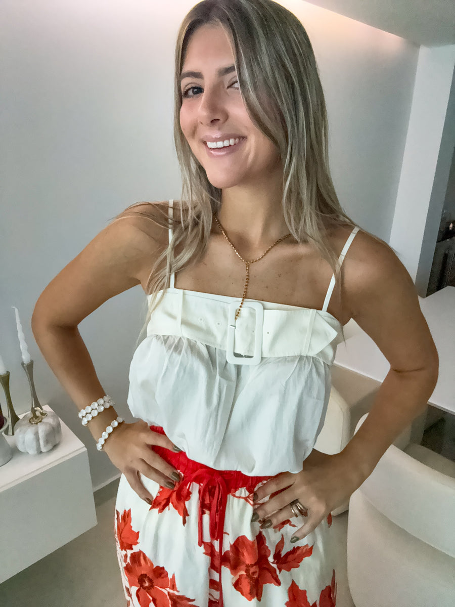 BELTED SLEEVELESS BLOUSE