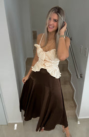 BROWN SATIN MAXI SKIRT