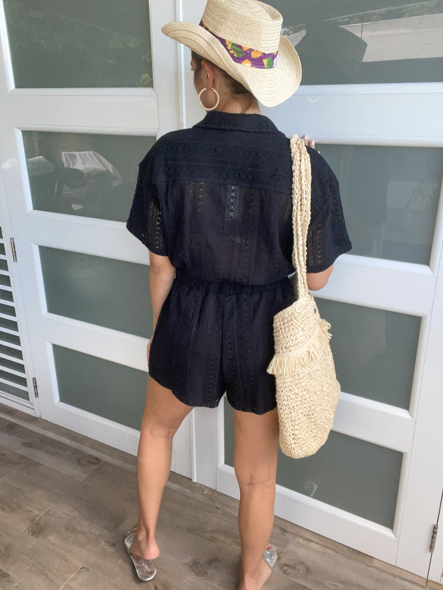 BLACK CROCHET ROMPER