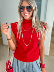 RED MOCK NECK BLOUSE