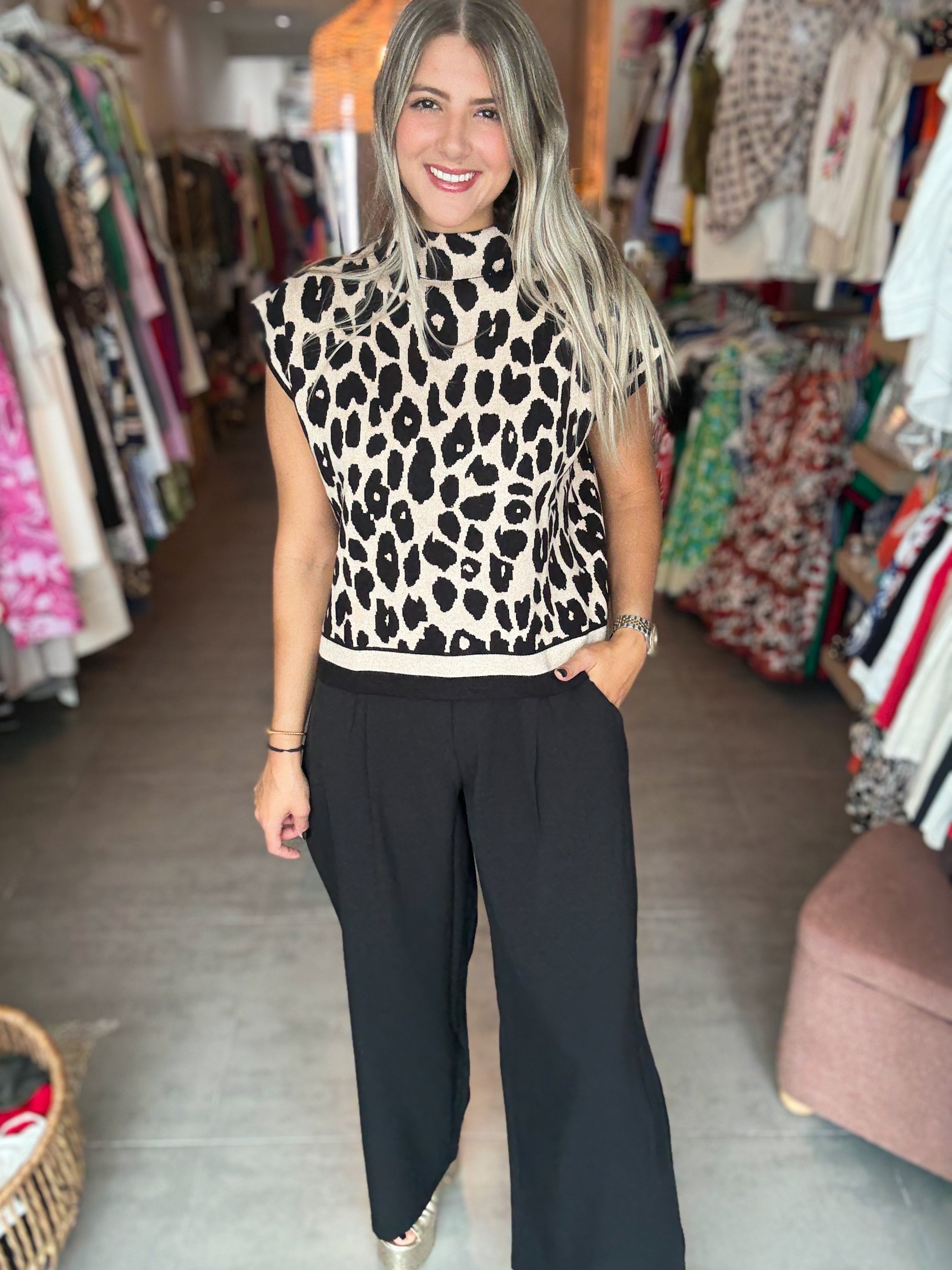 BLACK STRETCHY SOLING LONG PANTS