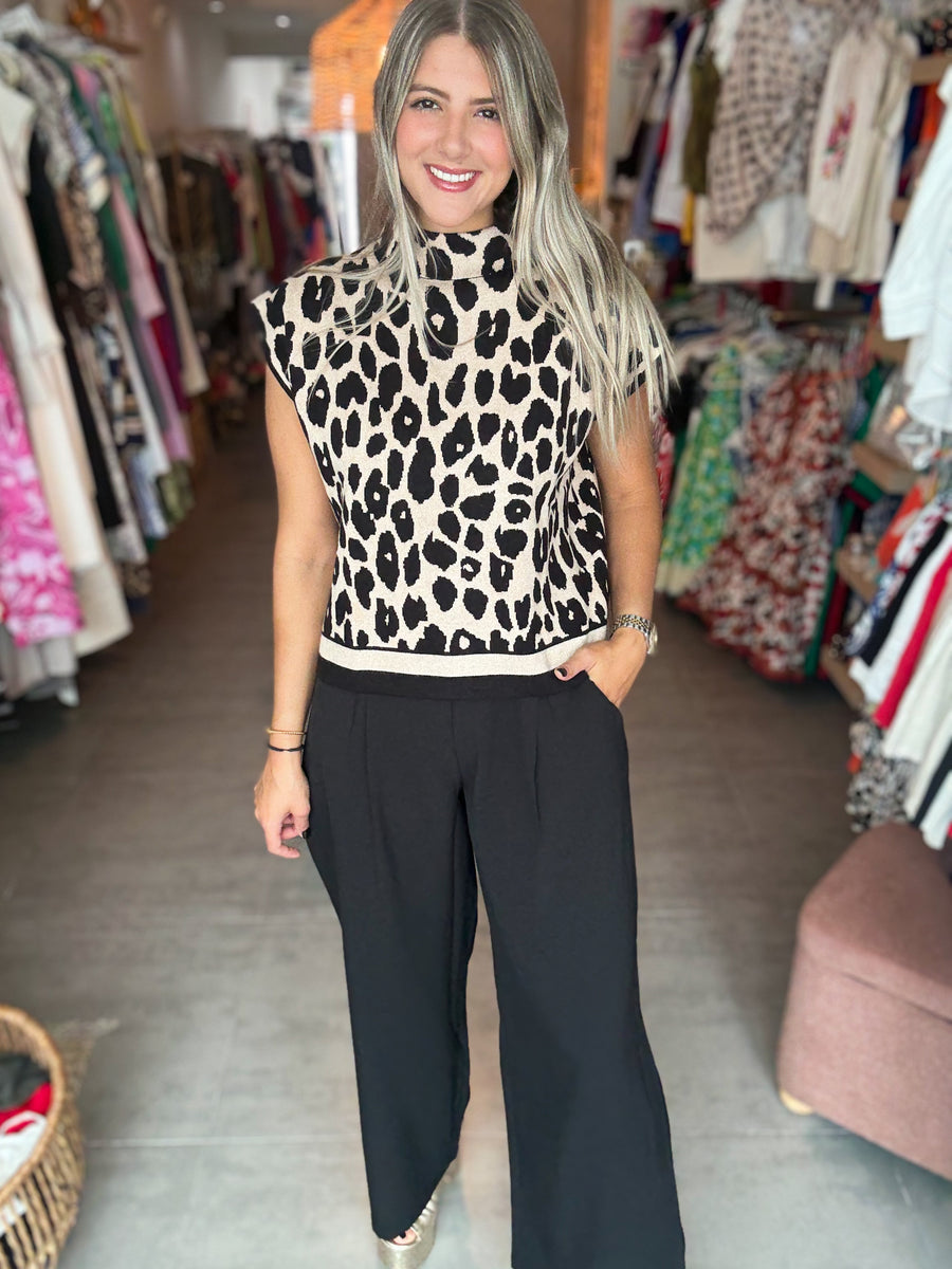 BLACK STRETCHY SOLING LONG PANTS