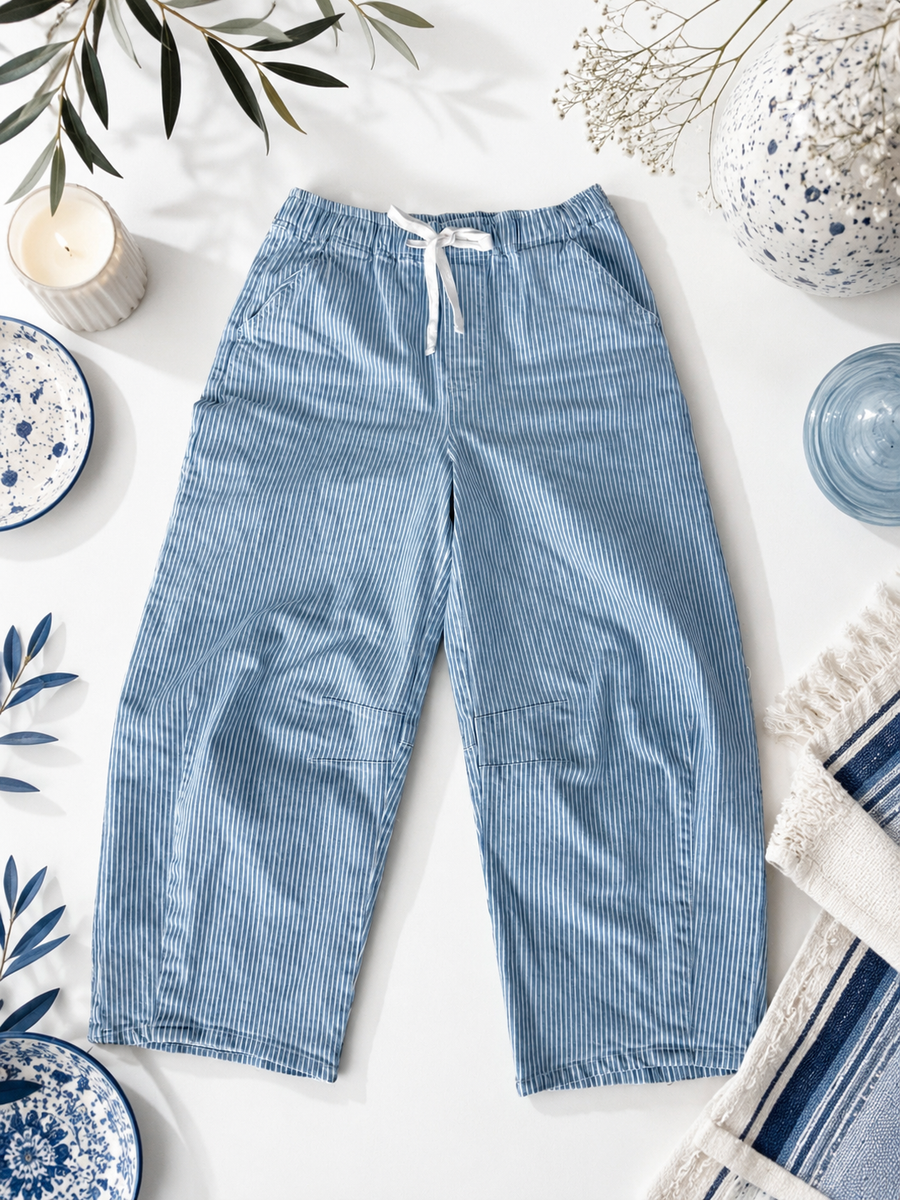 DENIM STRIPED BARREL JEANS