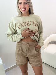 LATTE/WHITE STRIPED SHORTS