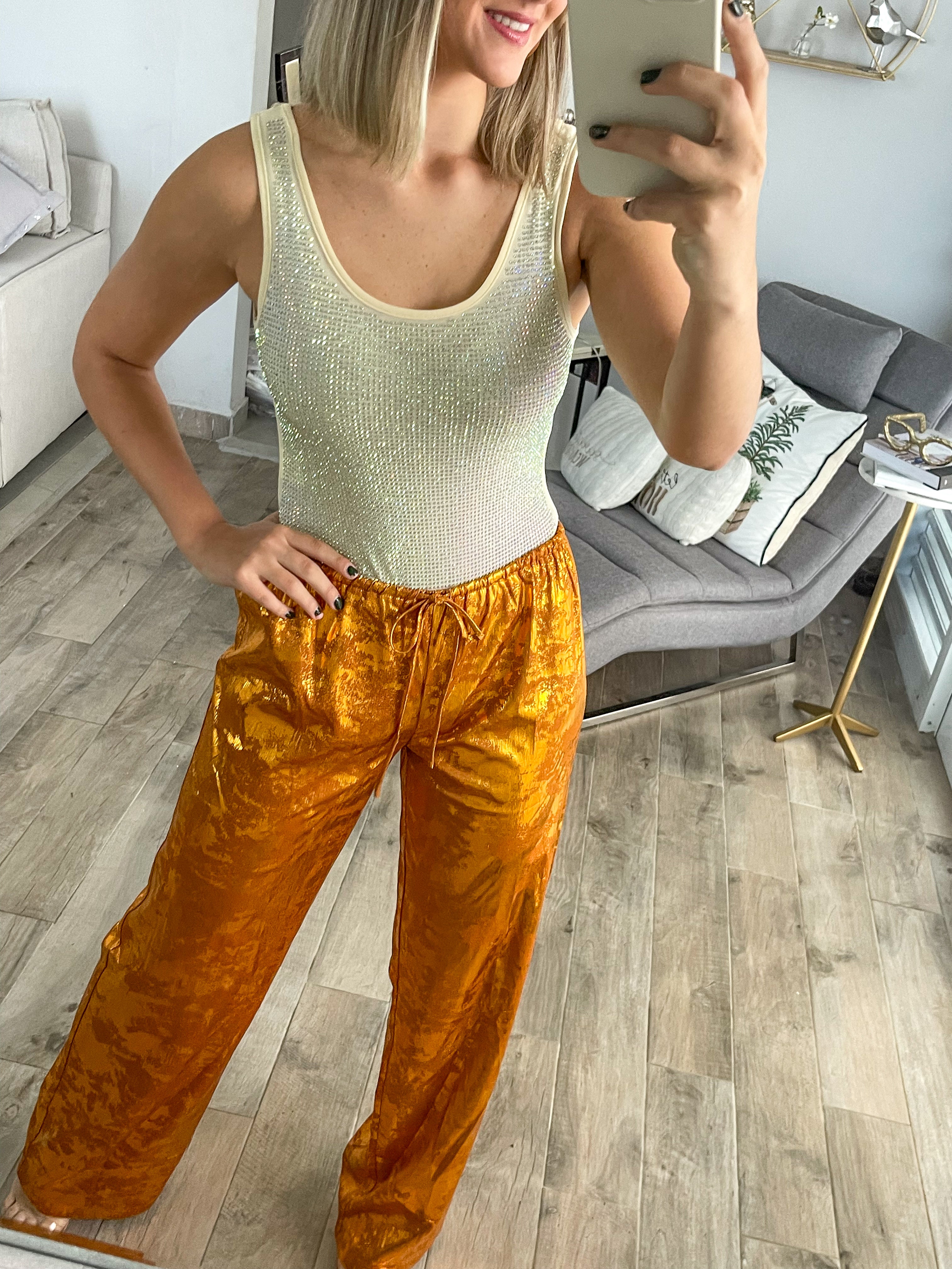 ORANGE METALLIC PALAZZOS