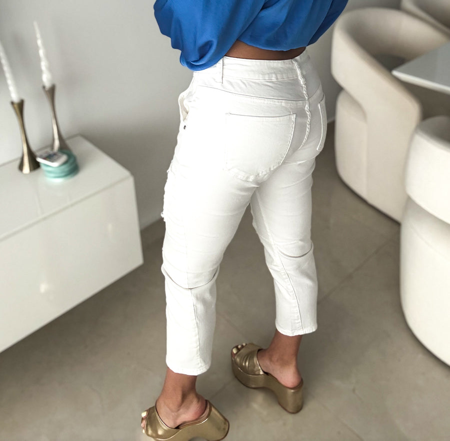 WHITE PATCHWORK JEANS
