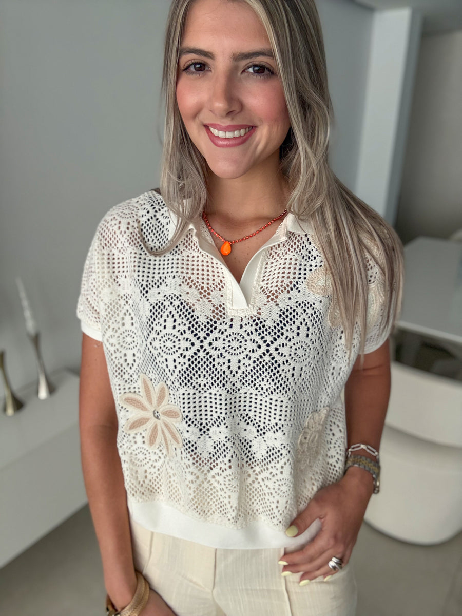 CREAM CROCHET BLOUSE