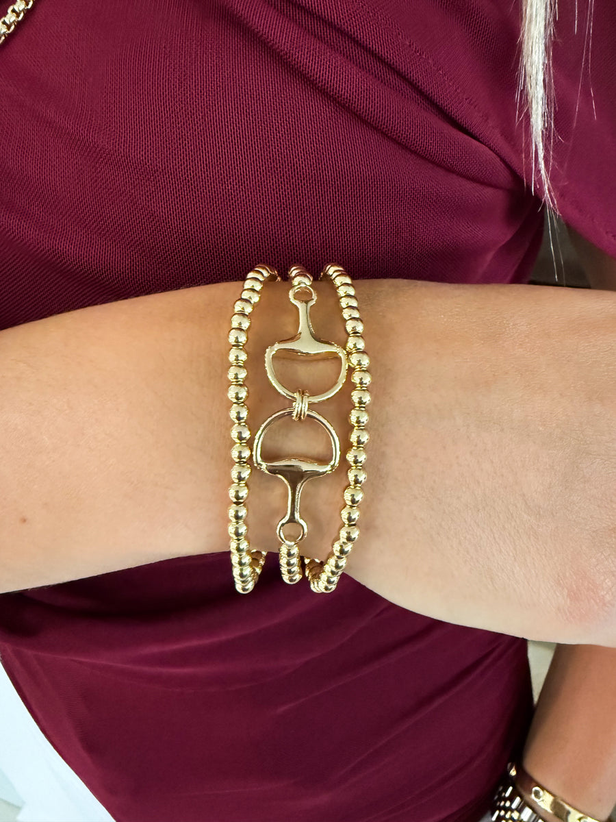 GOLD HORSE-LINK ELASTIC 3PC SET BRACELETS