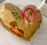 MAGENTA ELASTIC HEART BRACELET & NECKLACE SET
