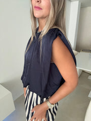 NAVY SATIN BLOUSE