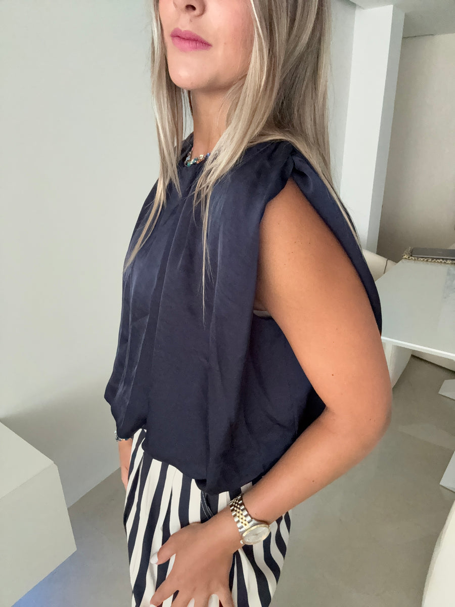 NAVY SATIN BLOUSE