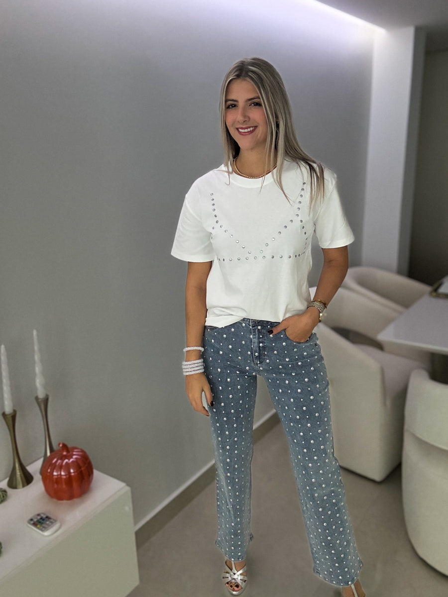 WHITE BRALETTE STUDDED TSHIRT