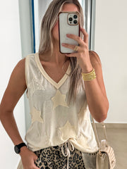CREAM STAR LOOSE TANK TOP