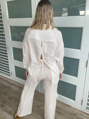 WHITE GAUZE CARGO PANTS
