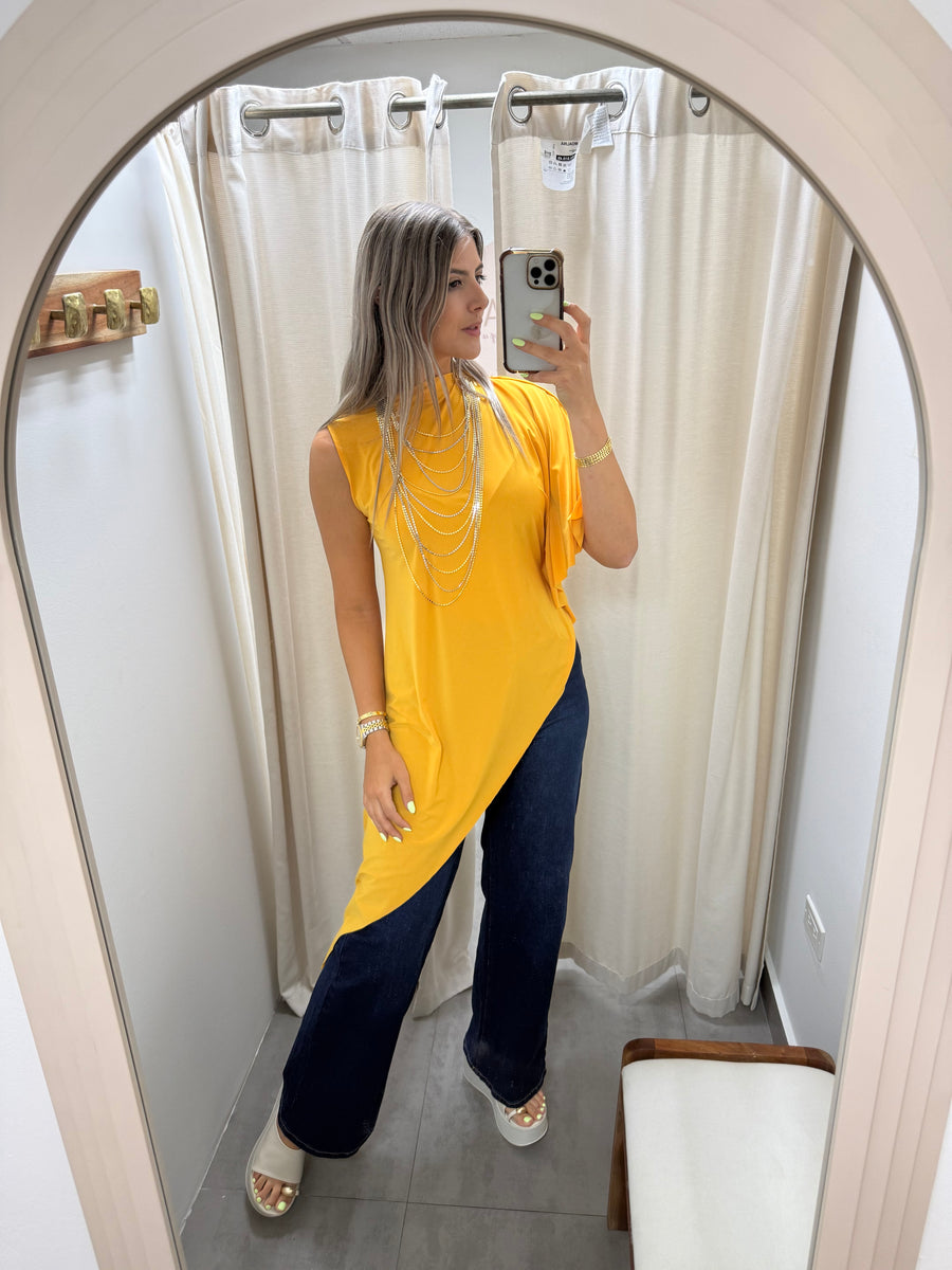 PIA MUSTARD ASYMMETRIC BLOUSE