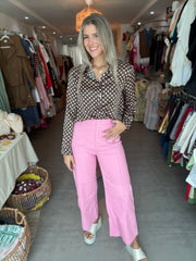 OLIVE/PINK POLKA DOT BLOUSE