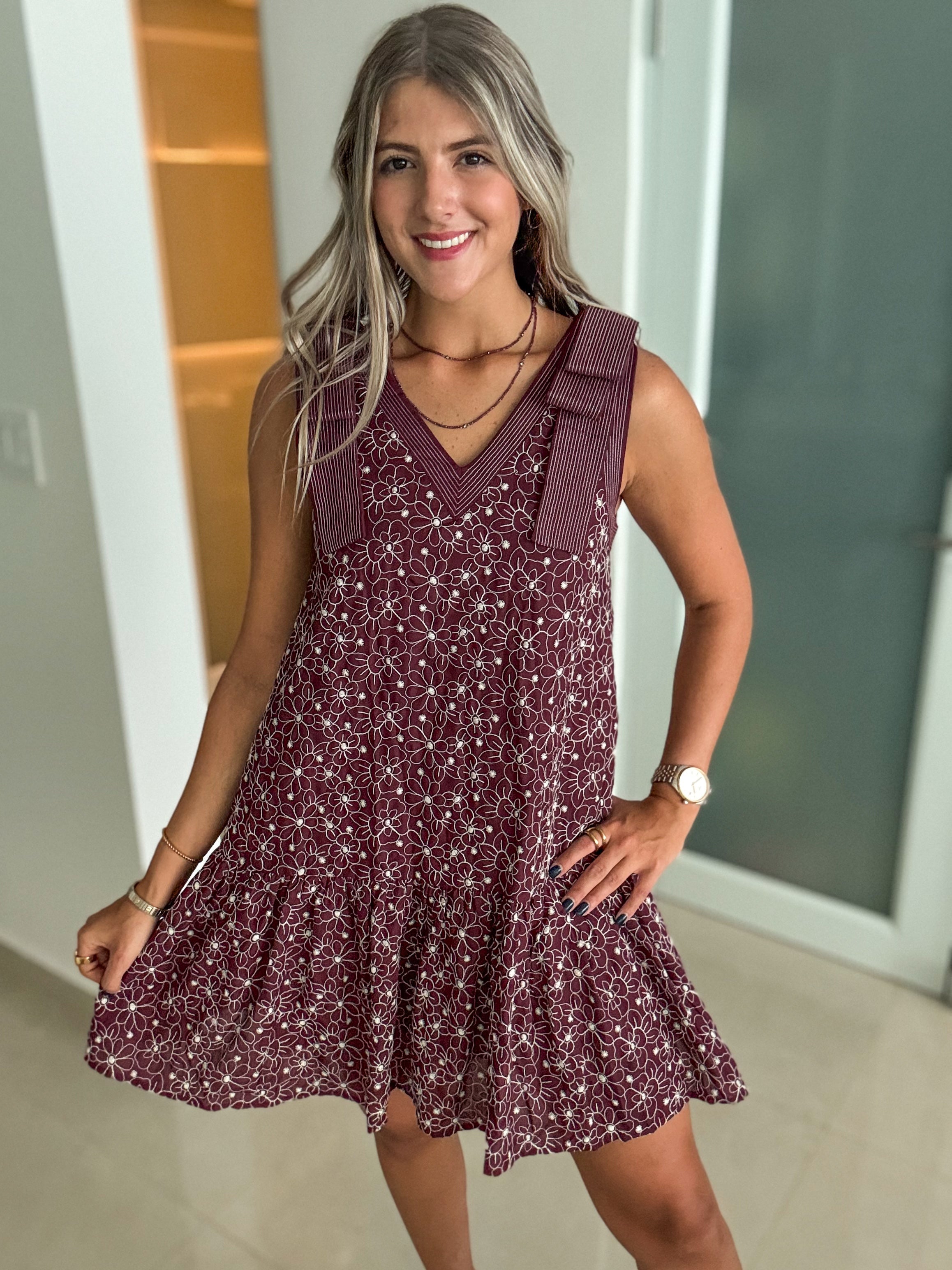PLUM EMBROIDED FLORAL DRESS