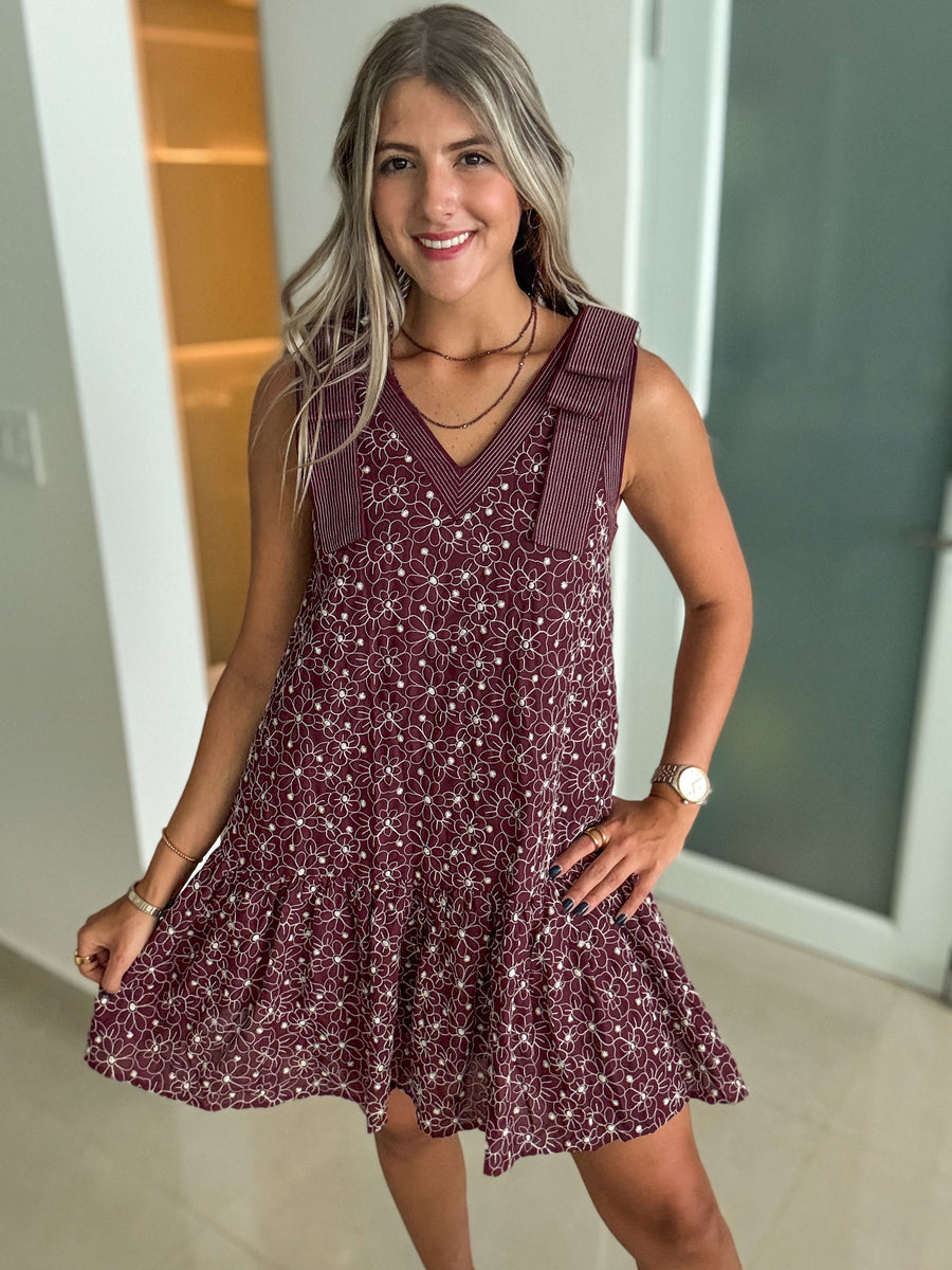 PLUM EMBROIDED FLORAL DRESS