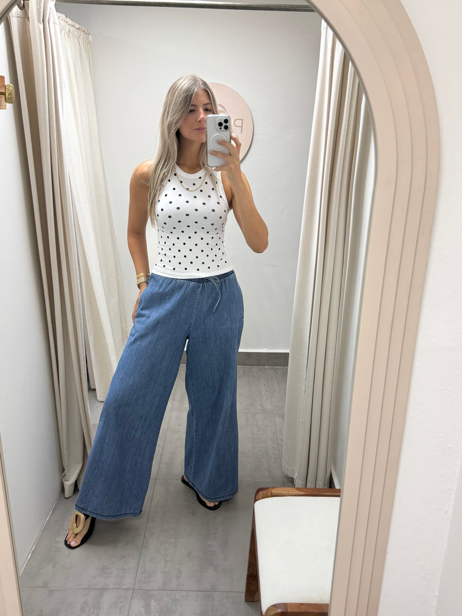 POLKA DOT RIBBED RACERBACK BASIC TOP