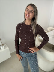 STUDDED LONG SLEEVE KNITTED TOPS