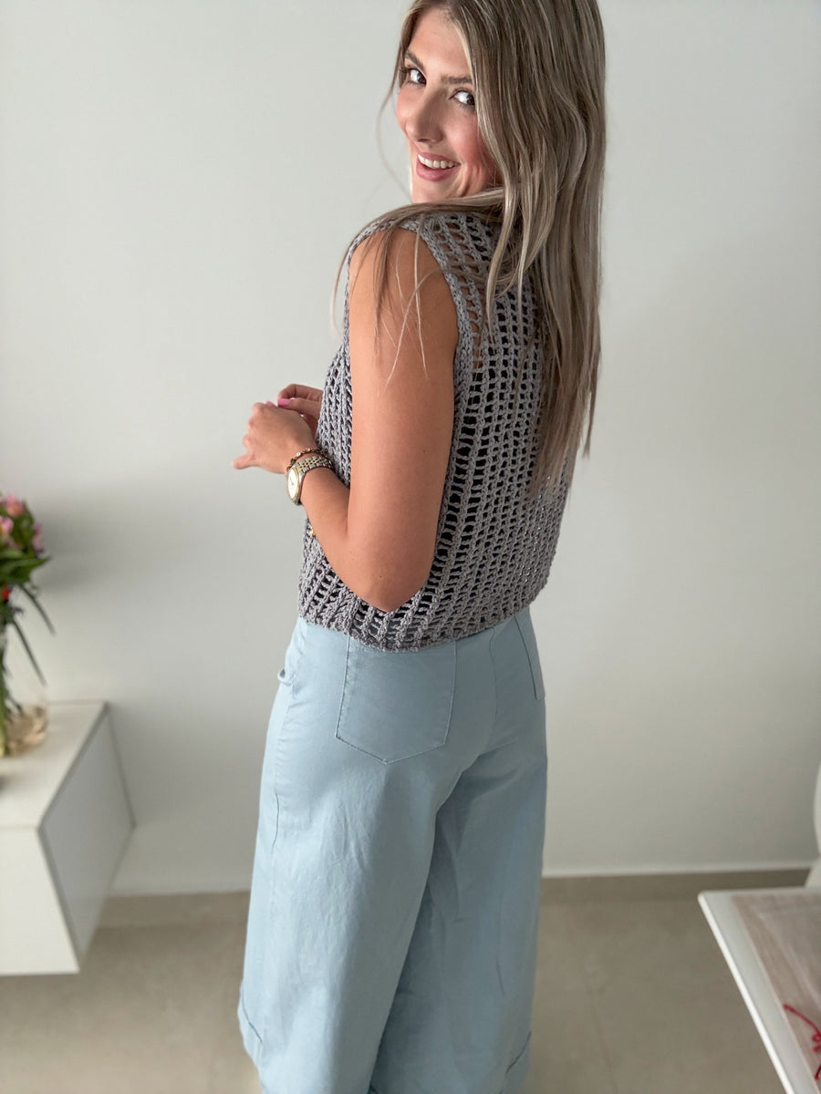 BLUE GRAY NET TOP